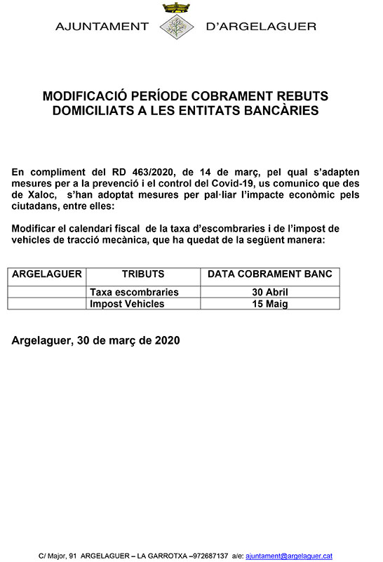 Microsoft Word - MODIFICACIÓ PERÍODE COBRAMENT REBUTS DOMICILI